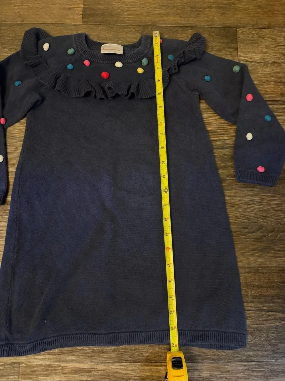 Hanna Andersson Girls Dark Blue Long Sleeve Ruffle Yoke Sweater Dress Size 5